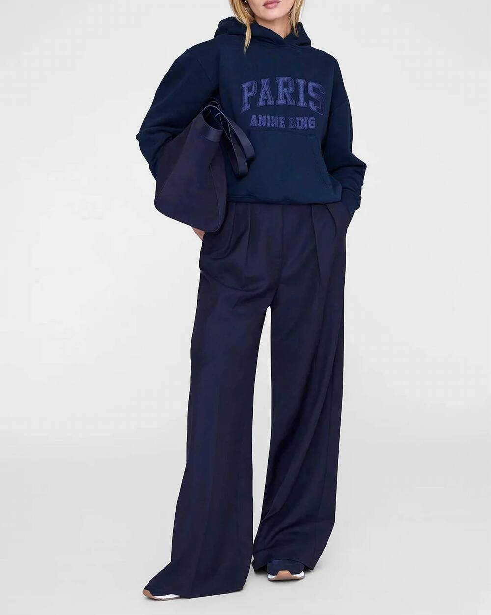 NEW ANINE BING debbie shrunken hoodie in navy
